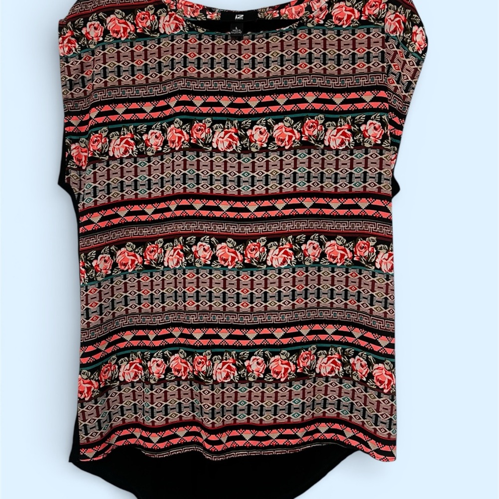 Iz Byer Black and Red Floral Blouse